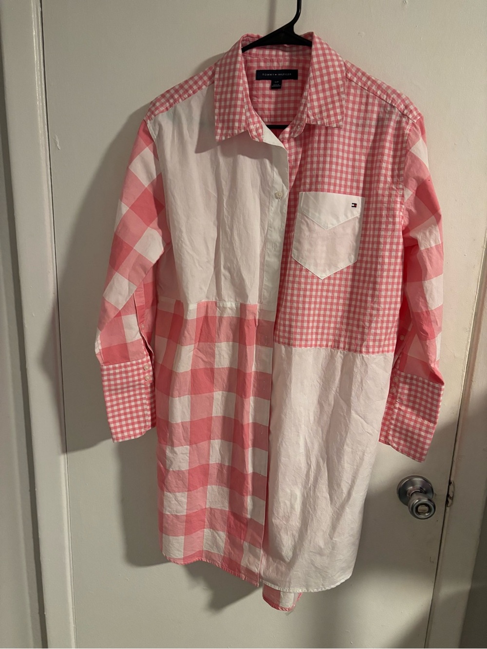 Tommy Hilfiger Pink White Patchwork Gingham Shirt Dress Women S